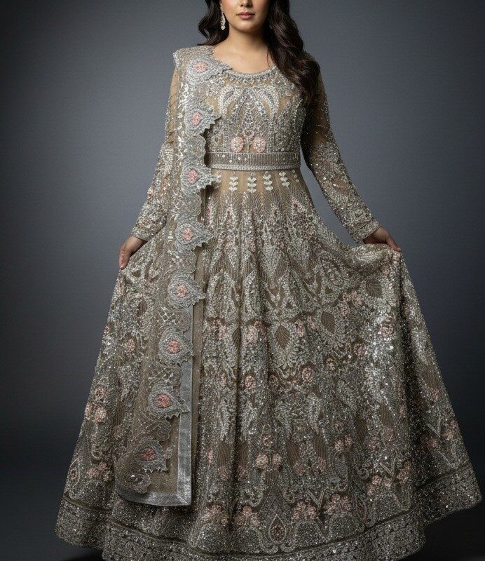 Heavy embroidered work Premium quality fabric Elegant long maxi style Comfortable and flattering fit Perfect for weddings, parties, and festive wear